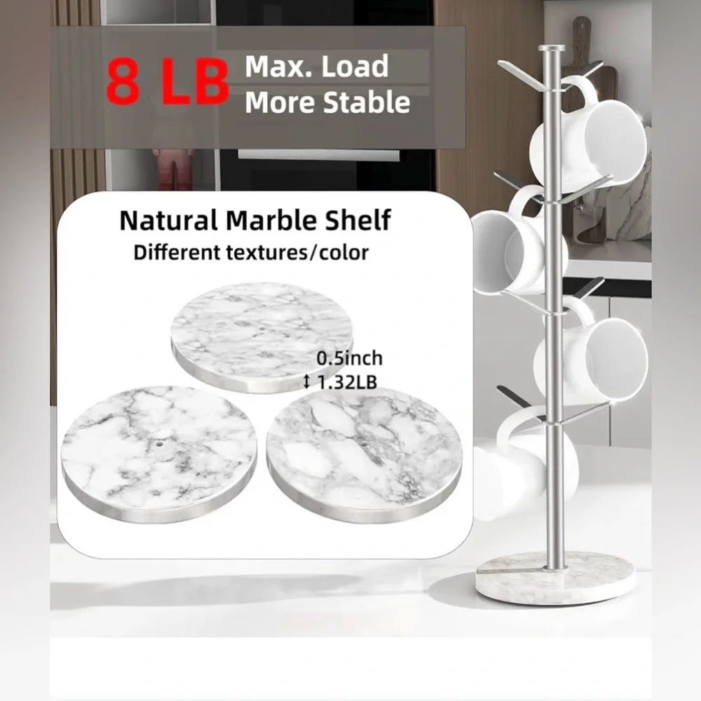 Gypie Marble Mug Holder Tree 8 Hooks